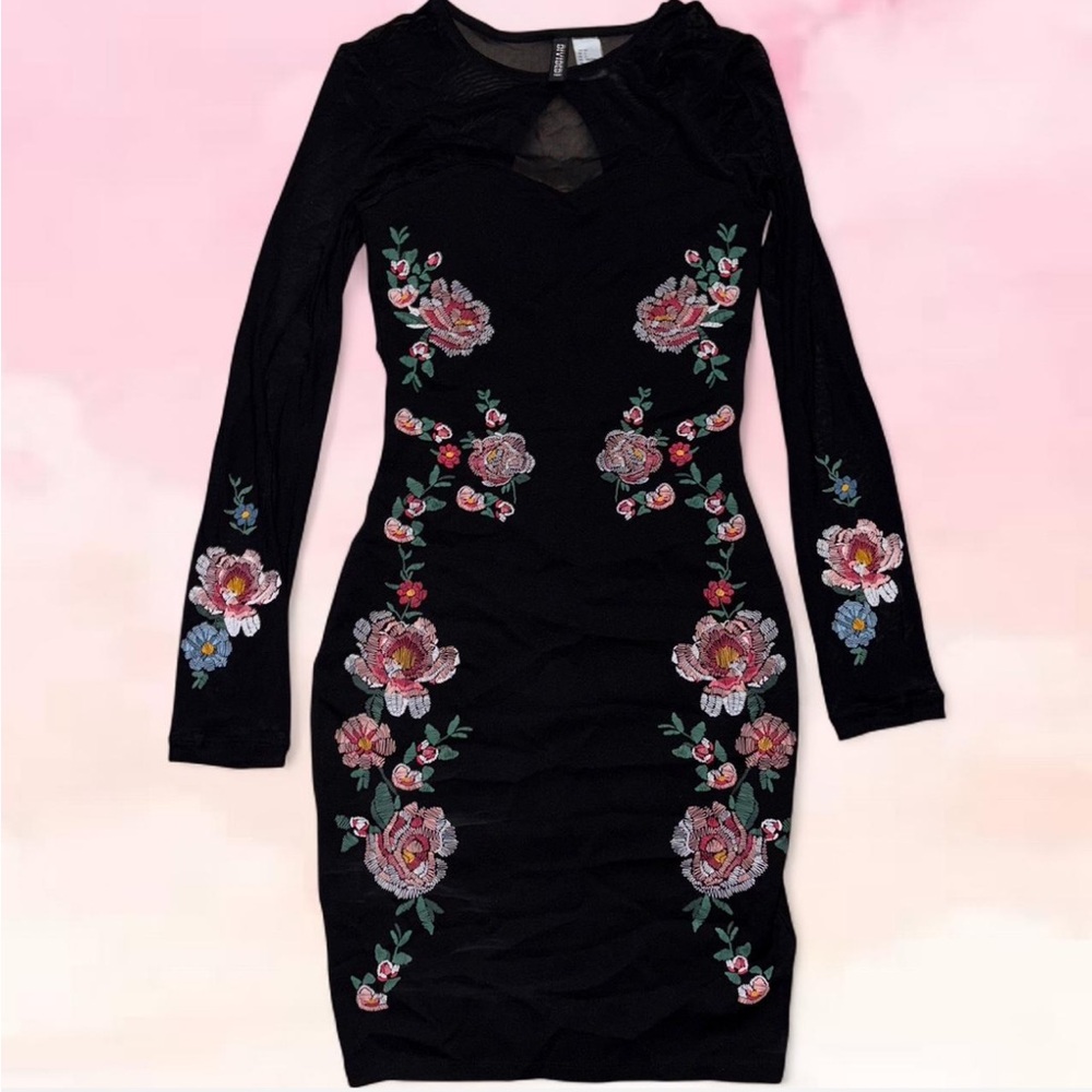H&M Black Mesh Floral Bodycon dress